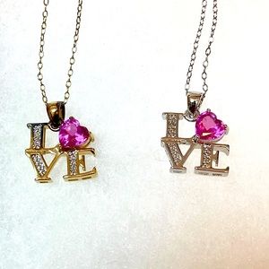 Silver & Gold LOVE ❤️ with Purple Heart Shaped Diamond Necklace
